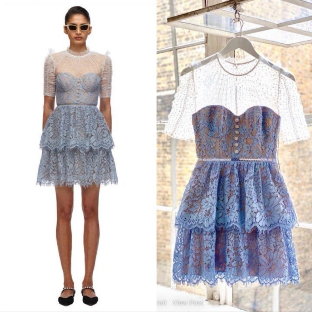 Self Portrait Cord Lace Tiered Dress